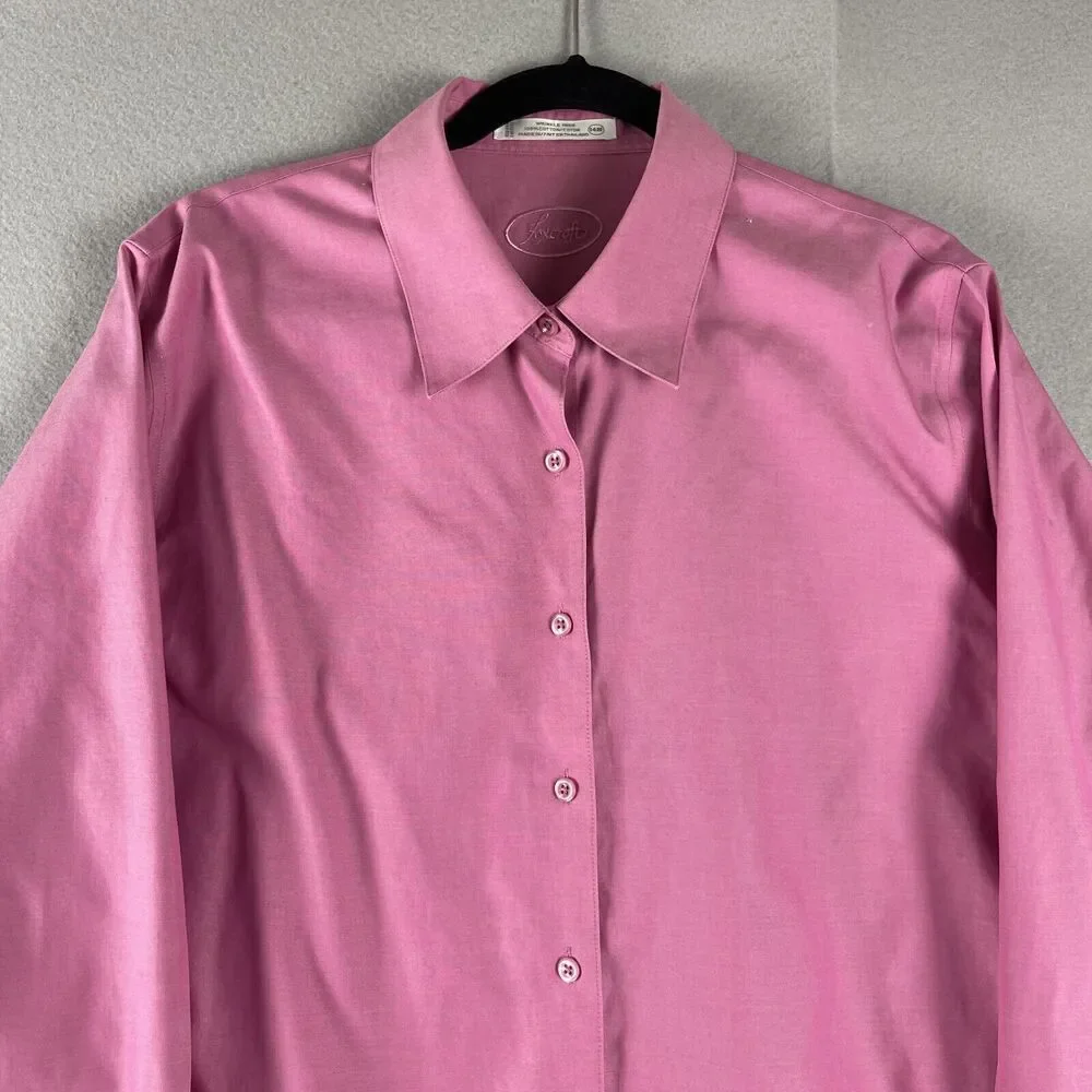 Foxcroft Wrinkle Free Shirt Womens 14W‎ Pink Button Up Long Sleeve Career Office